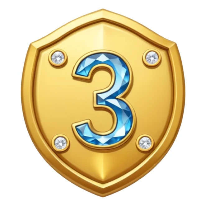 A gold badge with diamonds for a paid subscription, each with a number 3 at different levels. sticker