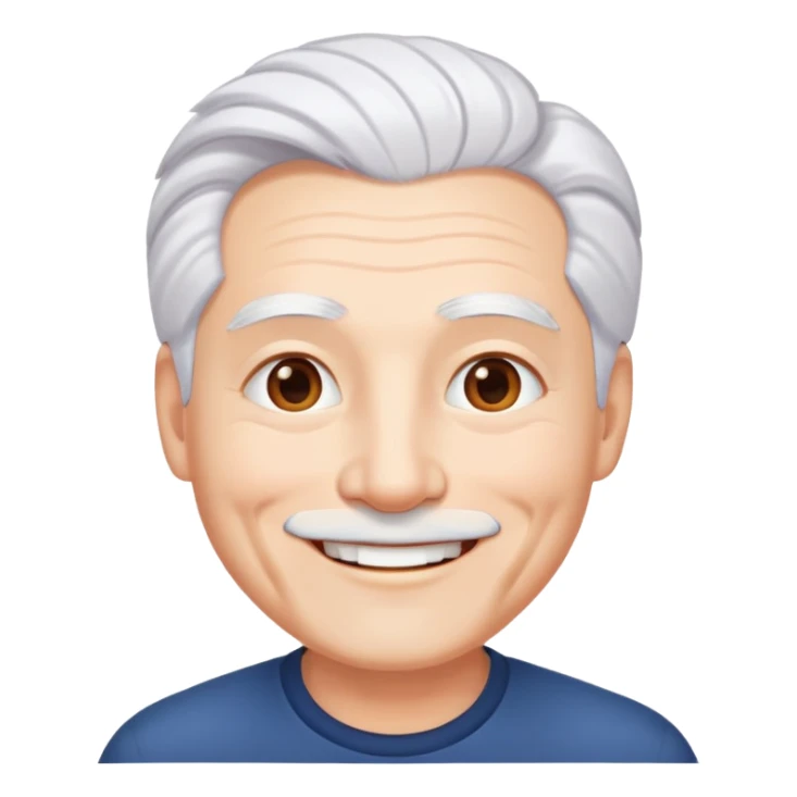 "- Nam
- 50 tuổi
- Da trắng
- Tóc bạc, lông mày trắng
- Cười mỉm
" sticker