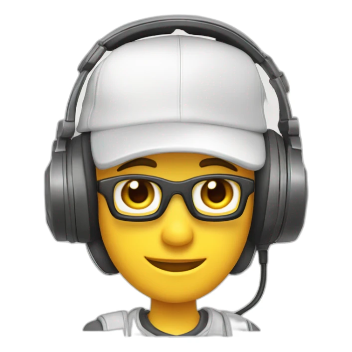 tête blanche, jeune gamer avec un casque micro, une casquette blanche sticker