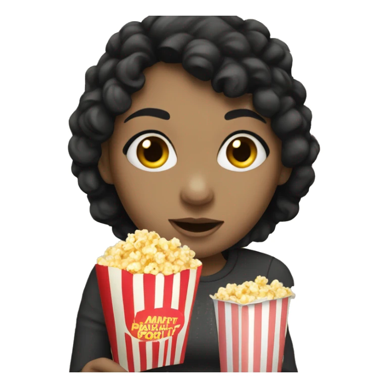 Caucasian girl with black hair, eating popcorn sticker