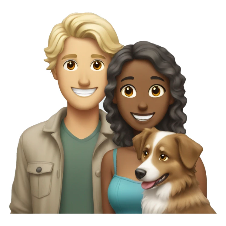 Smiling blonde couple with australian shepherd sticker