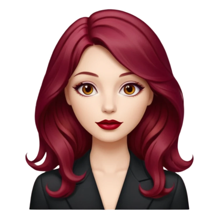 Open


Open


Open


Open
Draw a young glamorous woman with LONG burgandy cherry cola hair in a centre hair part styled slightly wavy sticker