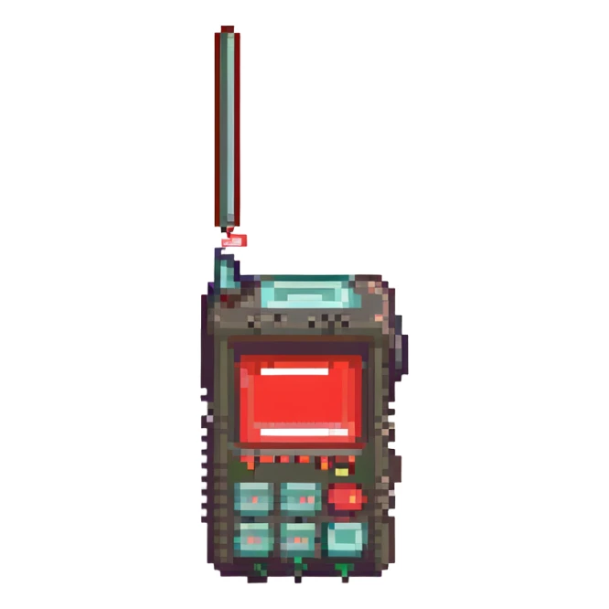 Pixel art emoji, retro pager device with red blinking alert, sticker