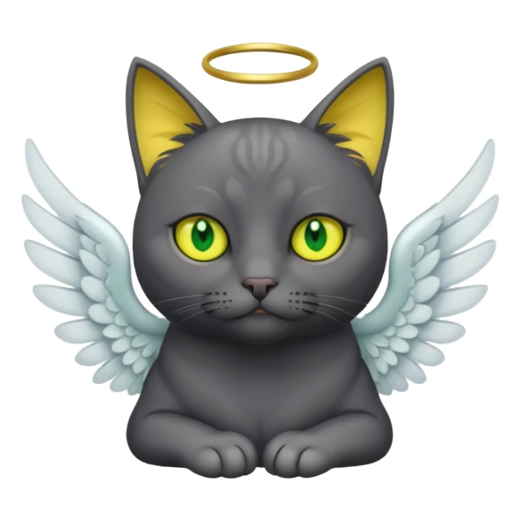 Dark gray cat with green-yellow eyes that has angel wings sticker