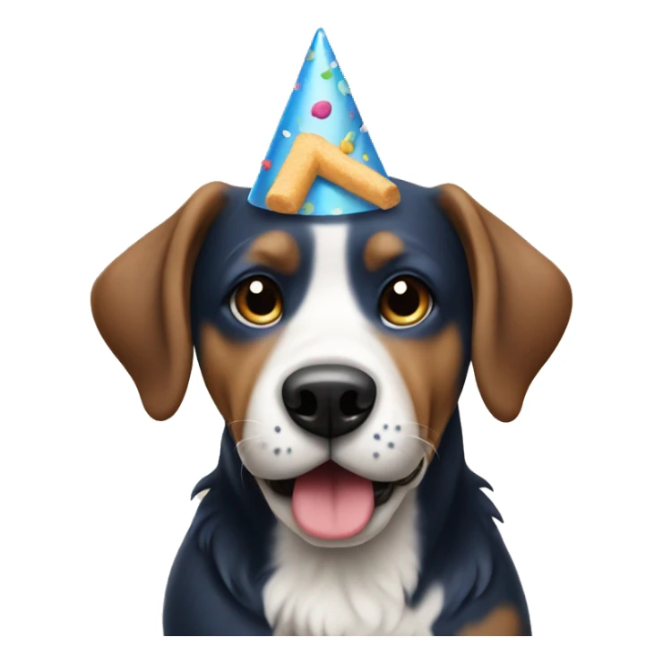Dog wearing birthday hat and eating blue cake  sticker