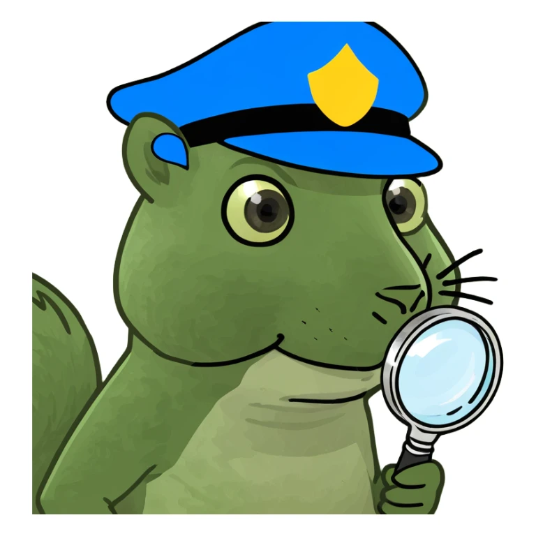 green squirrel detective with magnifying glass and detective hat sticker