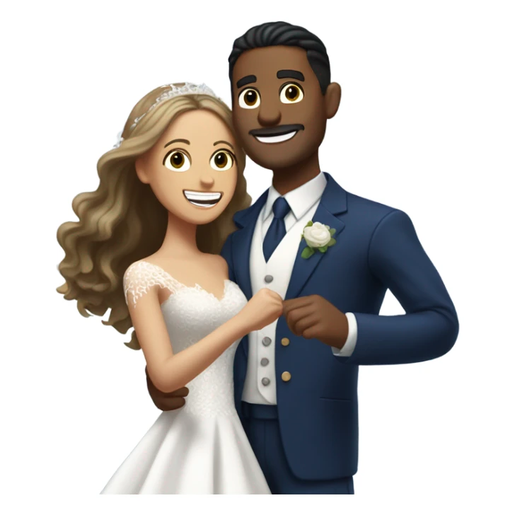 Puerto rican beard short brown hair with blue hat and navy blue suit first dance with blond long hair girl with white  wedding dress  sticker