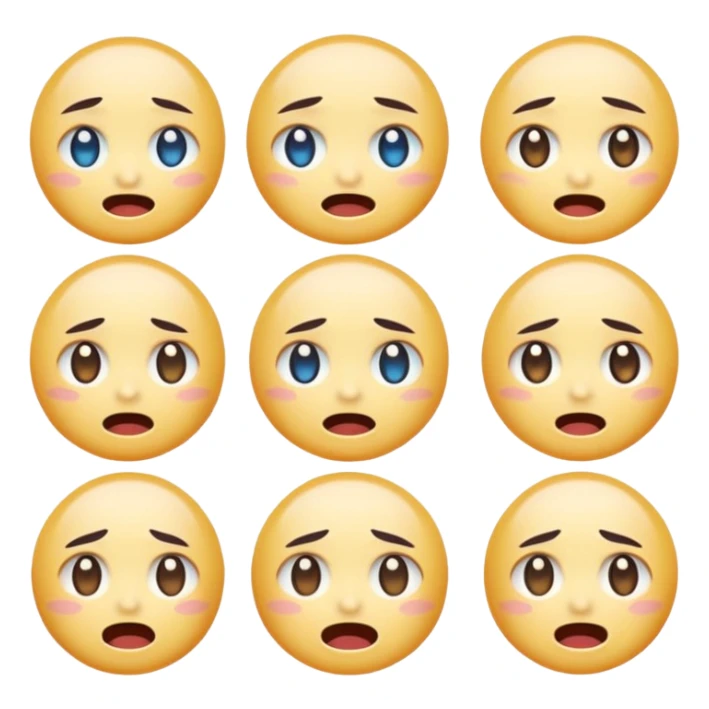 Create anime-inspired emoji faces in a soft Genshin Impact–style.
Expressive glossy eyes, smooth clean linework.
Moods: happy, shocked, crying, angry, smug, excited.
Pastel colors with soft glow.
Clear at small sizes, transparent background. sticker