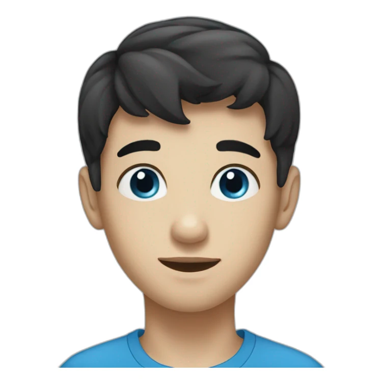 cute boy with short black hair and blue eyes and a big nose sticker