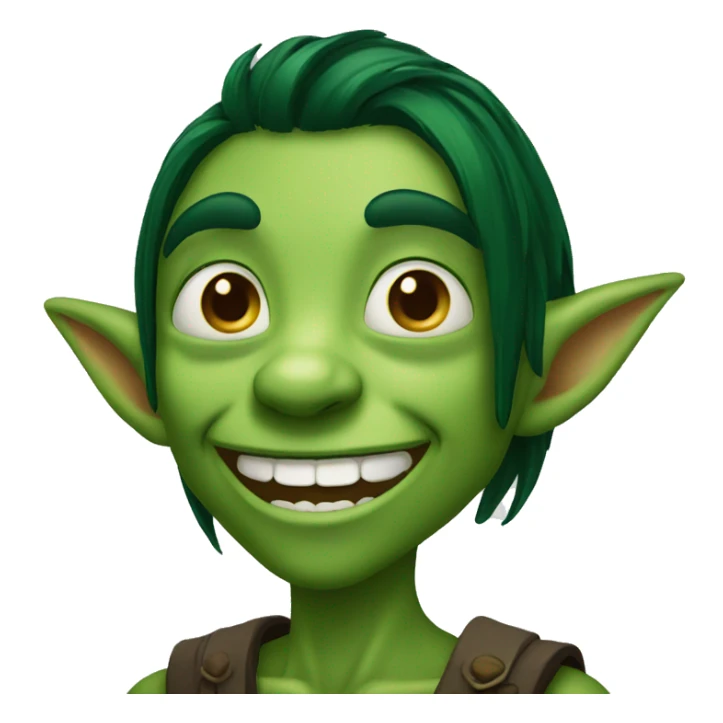 goblin dark long dark green hair big smile sticker