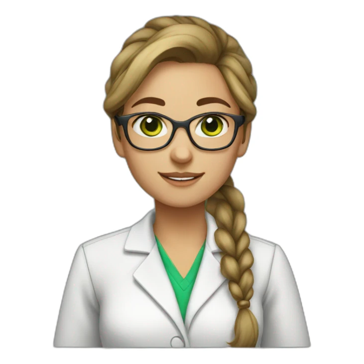 chemist female brown ponytail light skin green eyes with glasses sticker