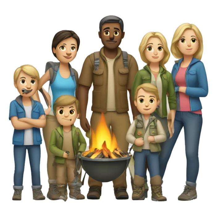 6 caucasian family members camping sticker