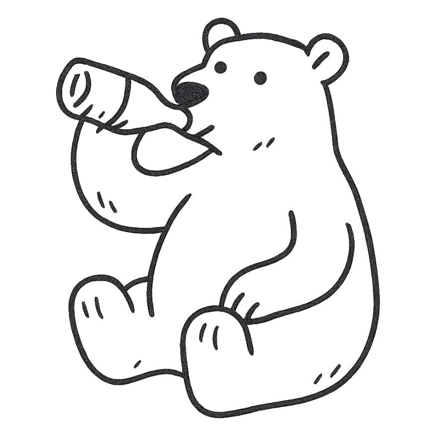 white polar bear drinking Coke, hand drawn outlined icon sticker
