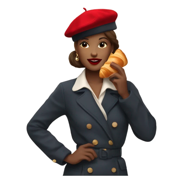 woman with beret in paris and eating croissant with red lipstick  sticker
