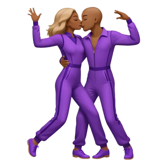Last two brain cells dancing looking weird and kissing. not iphone emoji style. they wear purple jumpsuits sticker