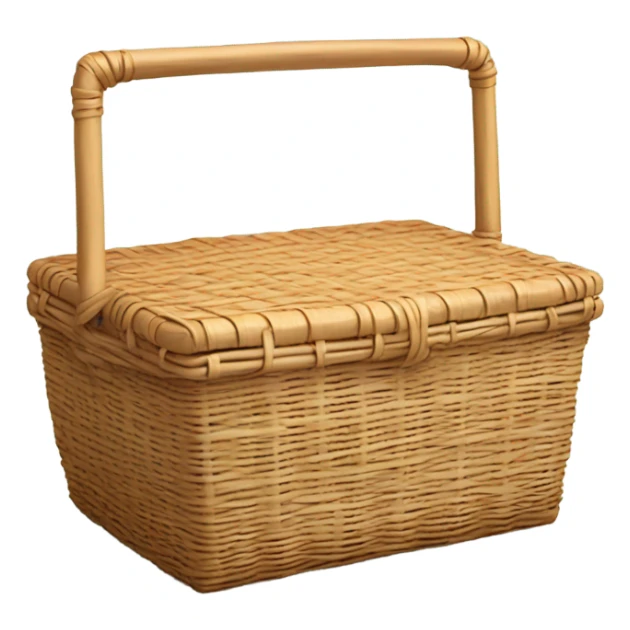 Realistic isolated small outdoors wicker picnic basket. sticker