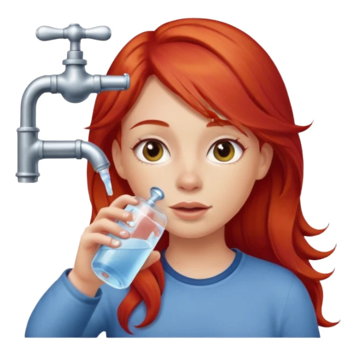 girl with red hair drinking water from the tap apple style emoji sticker