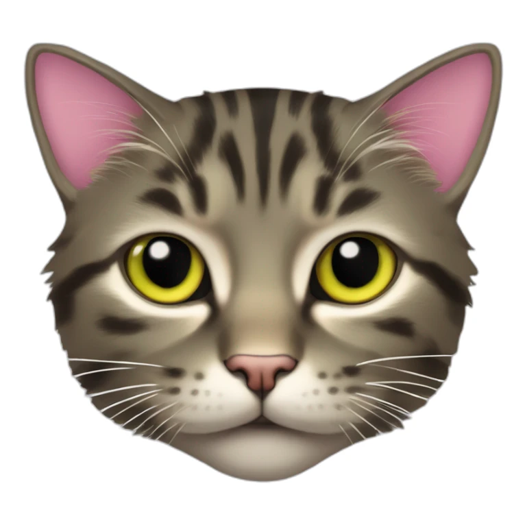 cat Tabby (Mainly black and dark brown) fluffy cat pink-nose light-green&yellow-eyes,-white-long-whiskers,-white-spots-near-the-nose,sharp chin.,long ears,sharp of the eyes sticker