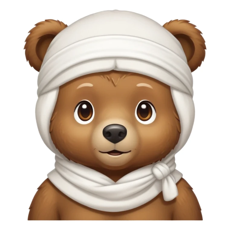 Brown bear wearing a white durag on its head, cute face sticker