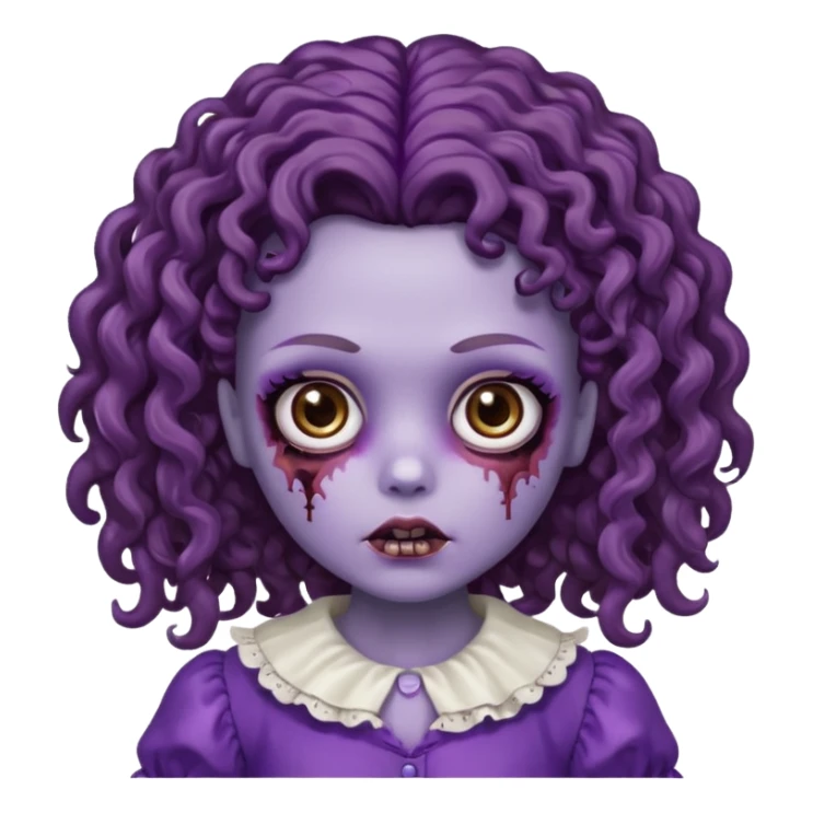 faça uma boneca zumbi com olhos castanhos e cabelo cacheado castanho e a parte de baixo do cabelo roxo sticker