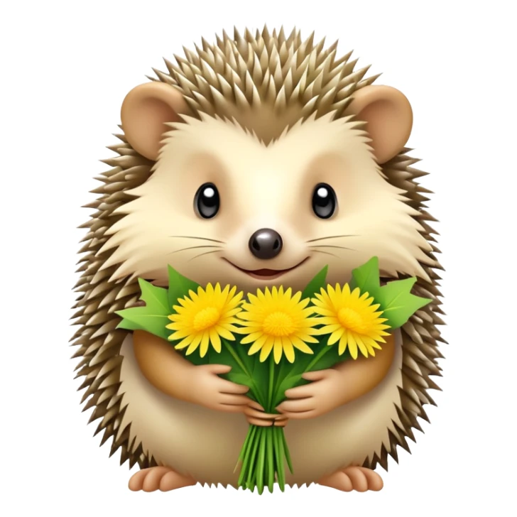 hedgehog holding a bouquet of dandelion flowers sticker