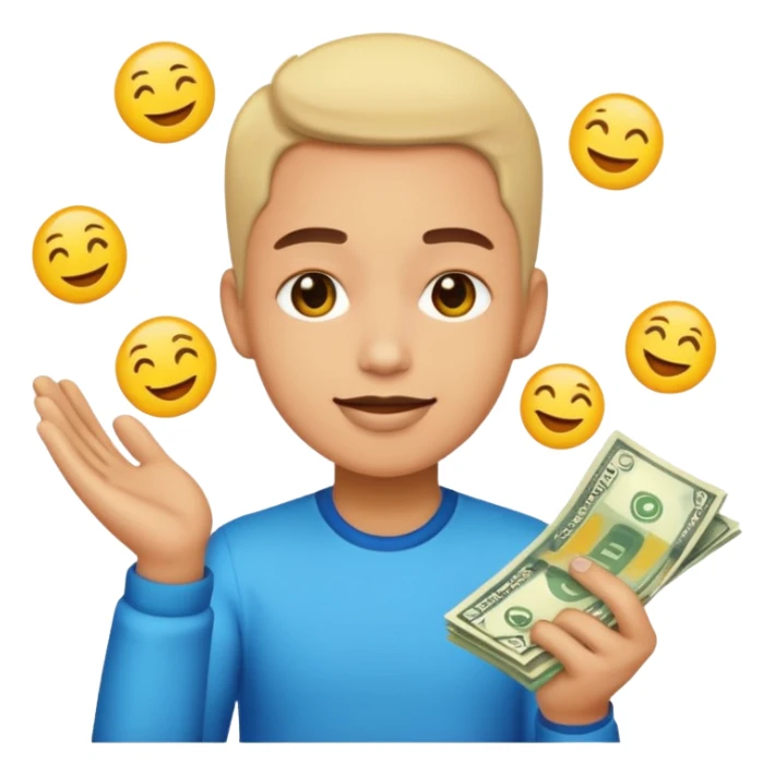 a person receiving money, vibrant and clear, emoji style, no text sticker