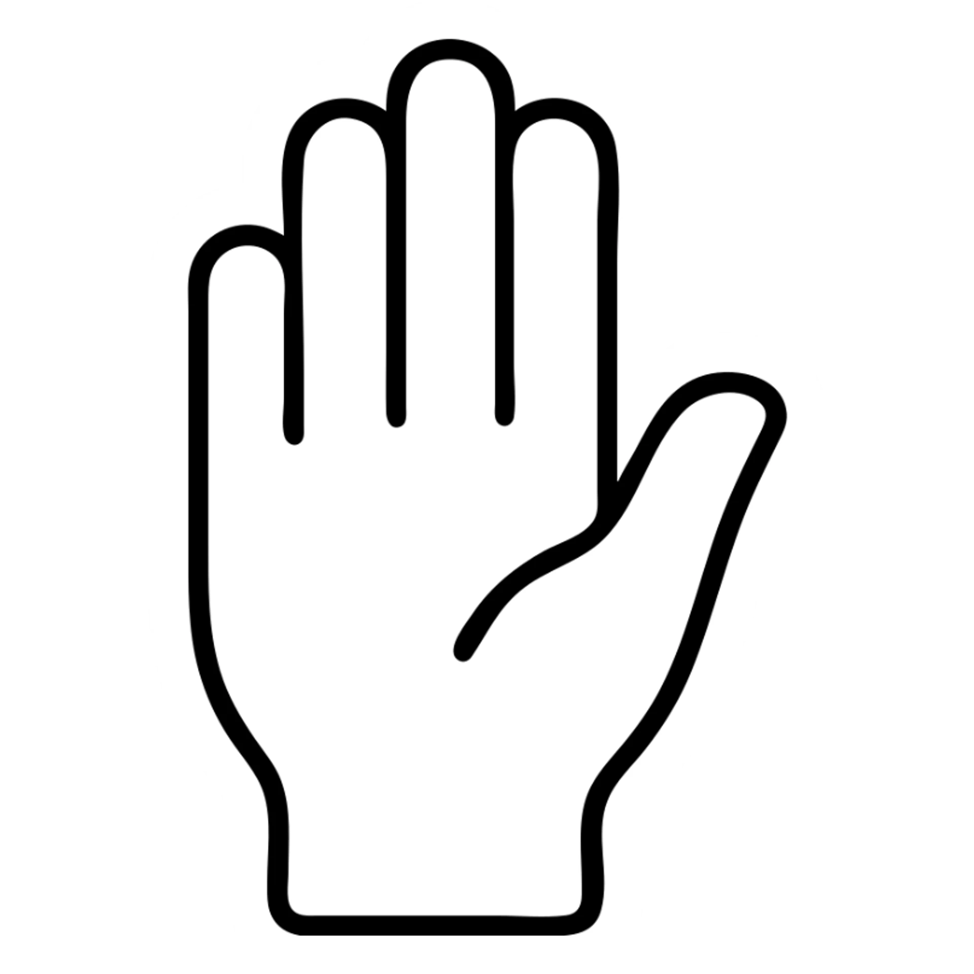 open hand icon, palm out, thumb folded in, four fingers up, modern style sticker