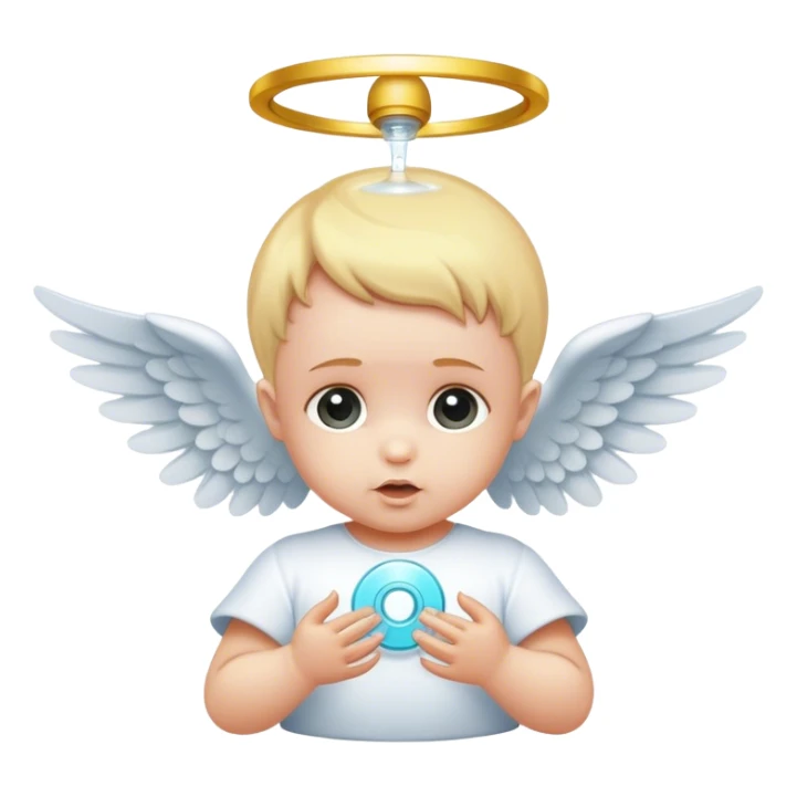 angel baby with a disk injecting in the head sticker