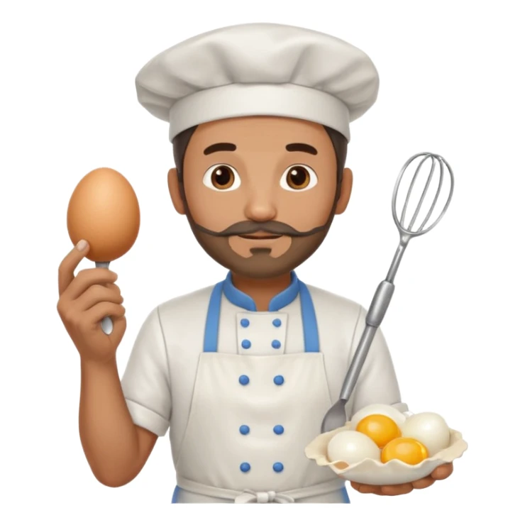 Middle aged male pastry chef - with a small beard, apron, white hat, and holding an egg beater in his hand sticker