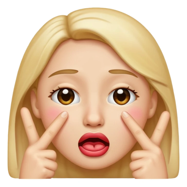 Emoji face crying while doing a kissy face holding up the peace sign sticker