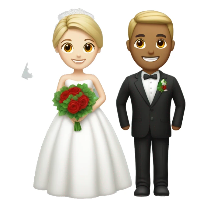 White bride and groom with red and green flowers  sticker
