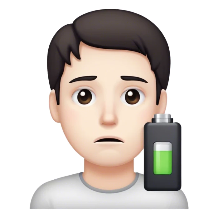 Low battery next to a tired person’s face sticker