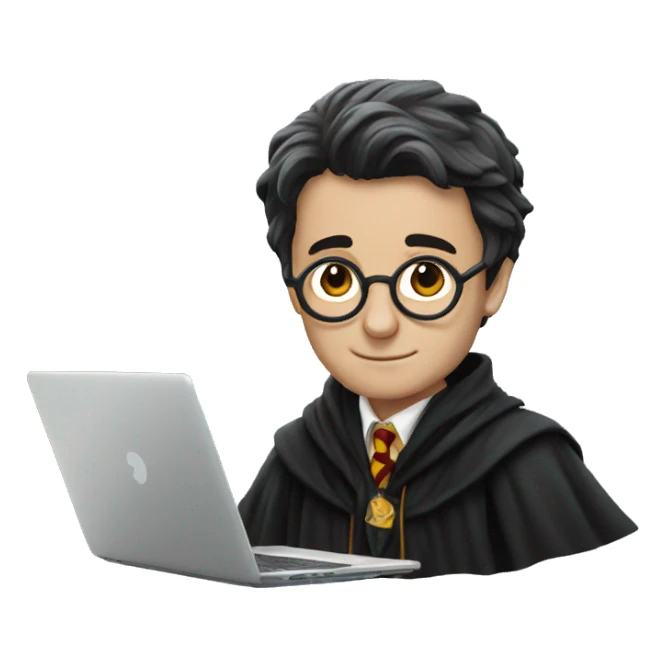 Harry Potter works on a laptop sticker