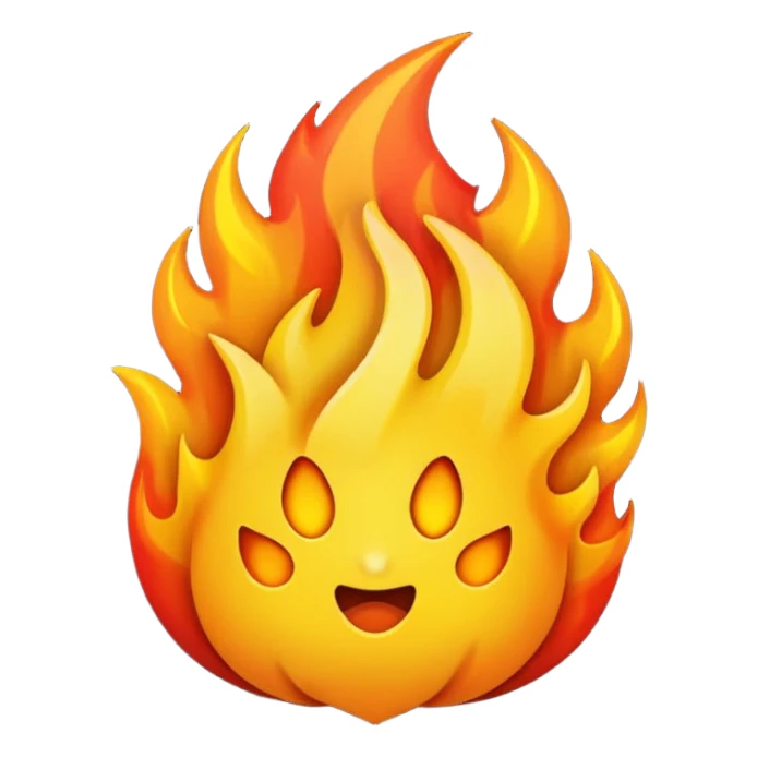 fire emoji in iPhone style, with a larger, more intense flame sticker