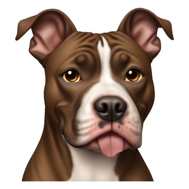 American pit bull dog, completely brown, clipped ears, muzzle with open mouth. Serious view. sticker