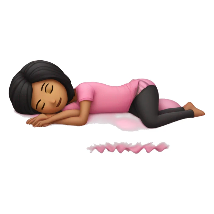Girl with black hair sleeping in pink bed sticker