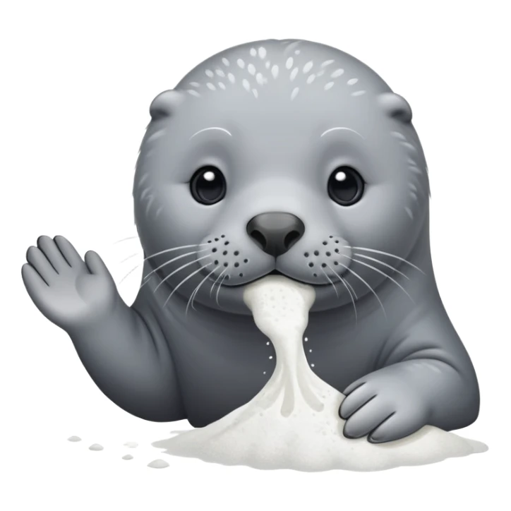 Grey seal is Sniffing white powder and holding the powder  sticker