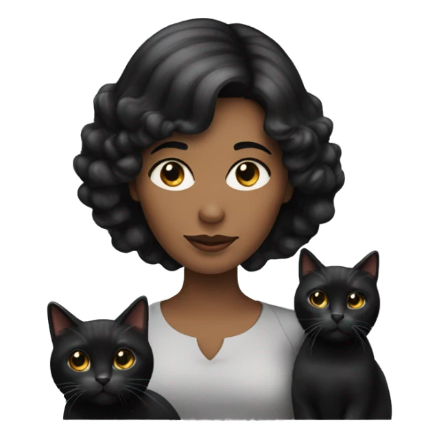 black hair woman with two black cat sticker
