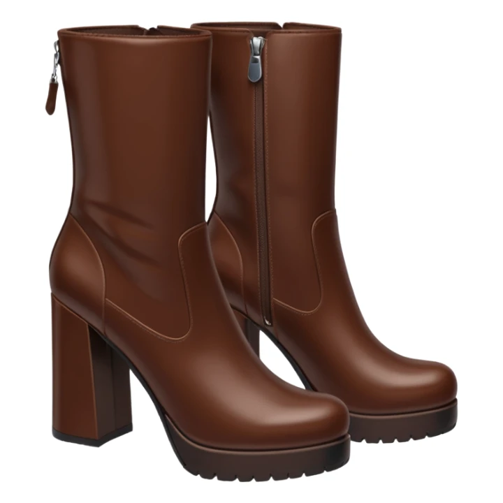 chocolate brown y2k boots block heeled, side zipper sticker