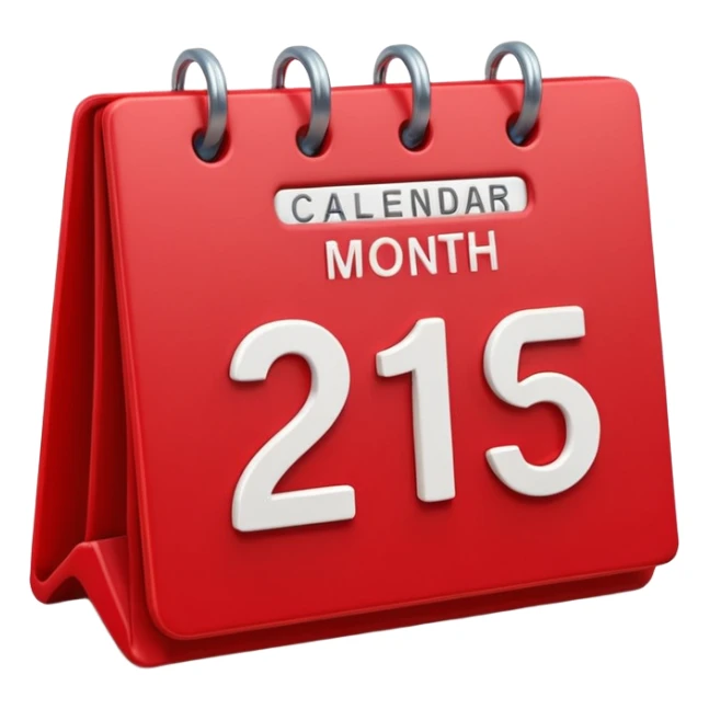 minimalistic Apple-style emoji icon of a calendar in 3D perspective, single date number centered, no text or month name, soft shadows, realistic glossy material, subtle depth, high-resolution, modern flat 3D design sticker
