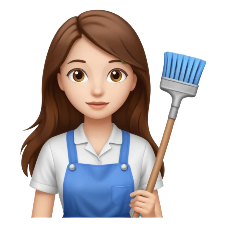 beautiful girl with long brown hair cleaning sticker
