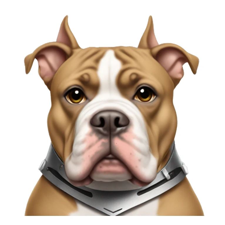Tan American bully with cropped ears wearing a raiders helmet sticker