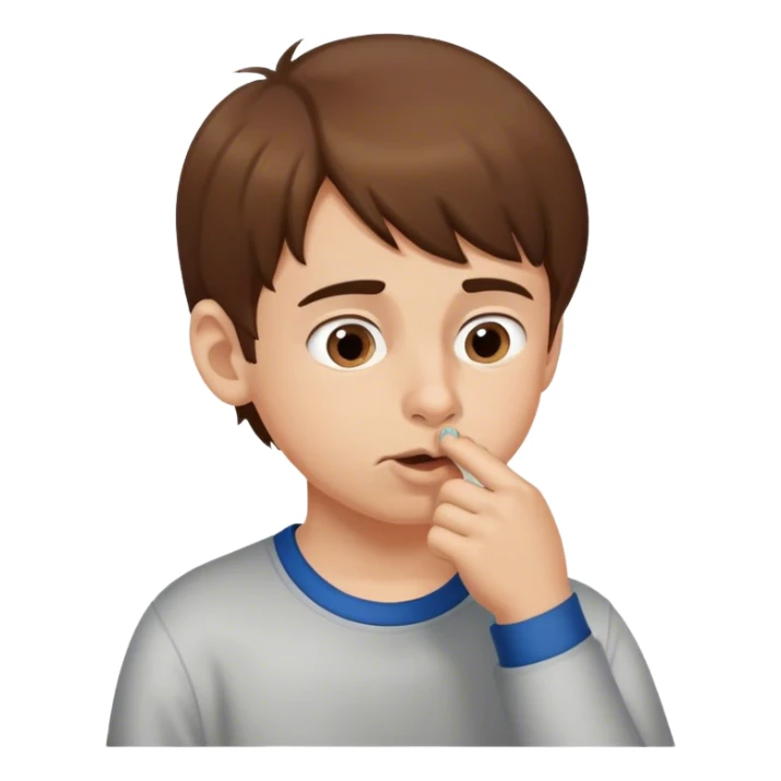 fair skin brown haired boy picking his nose sticker