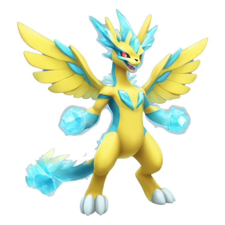 Celestial Godly Powerful Crystallic Colorful Vibrant Colors Flying Advanced Zeraora-Aurorus-Fakémon-Legendary-Pokémon-Creature Full Body sticker