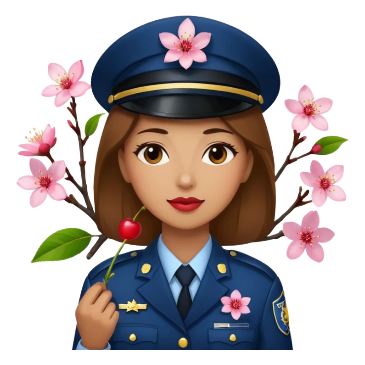 woman officer with cherry blossom sticker