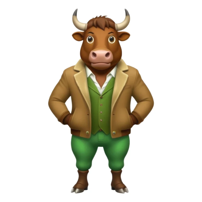 Big green bull full body with brown jacket and big nuts sticker