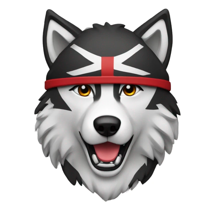 A wolf in a red black and white hockey uniform with a wolf emblem sticker