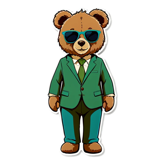 Teddy bear with a green suit and sunglasses in green instead or blue sticker