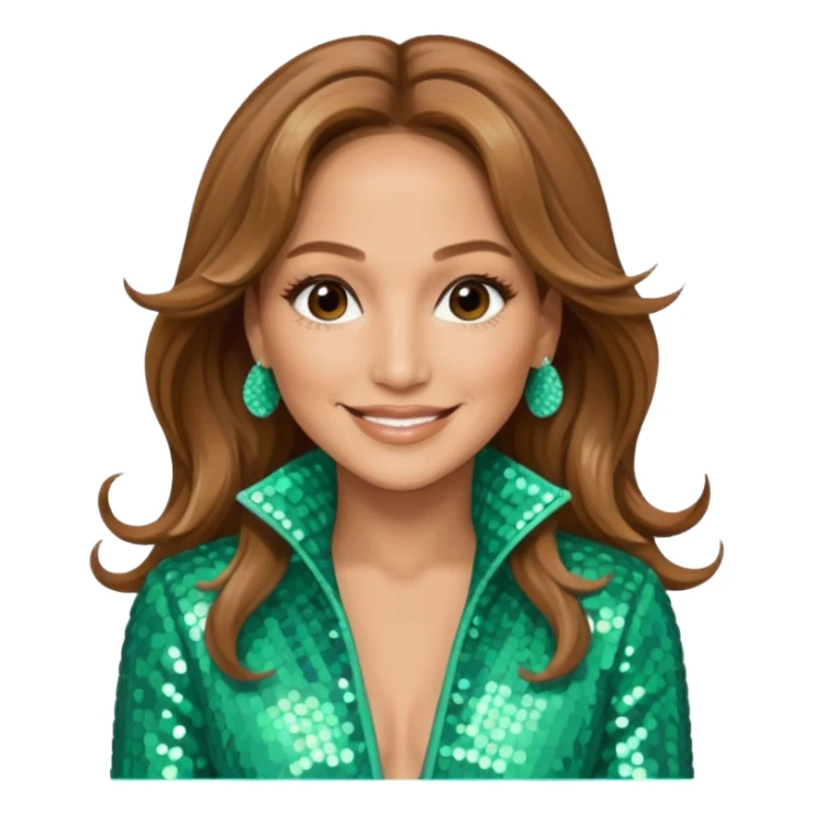 Jennifer Lopez with long  light brown hair, seafoam green sequin outfit sticker
