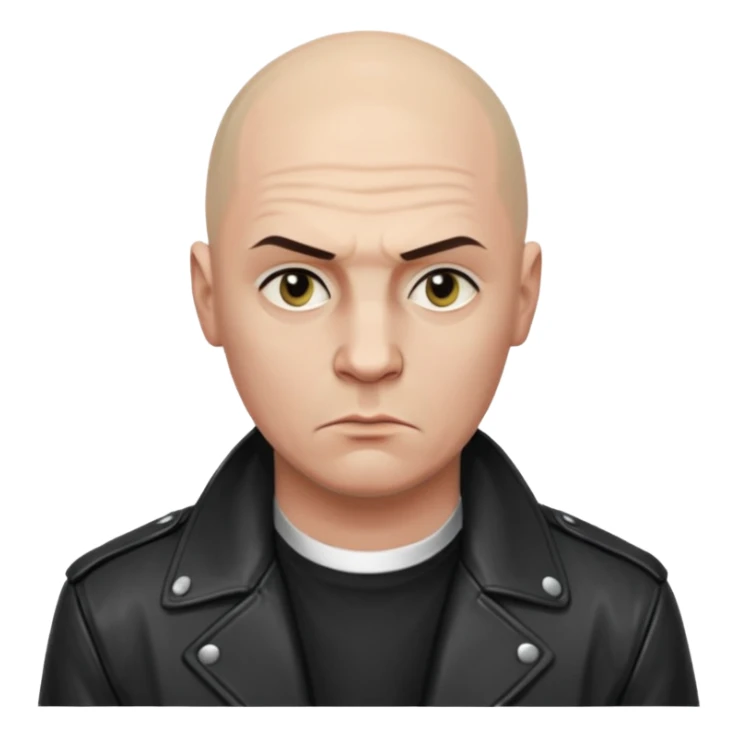 Bald Russian 1990s gangster emoji, leather jacket, , serious face sticker